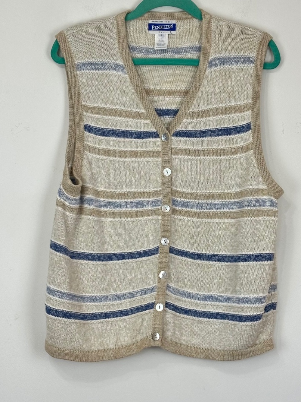 Vintage Pendleton Womens Linen Blend Knit Vest L Tall Beach Nautical Resortwear